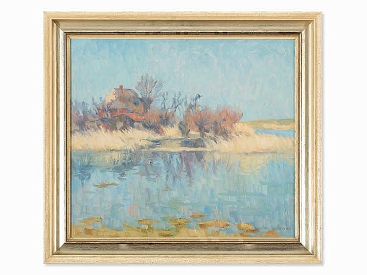 Albert Johannsen comparable auction result: albert johannsen cottage in north frisian landscape c 1950