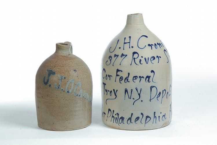TWO AMERICAN STONEWARE JUGS. sold by Garth's Auctioneers & Appraisers, lot 481 — auction record photograph