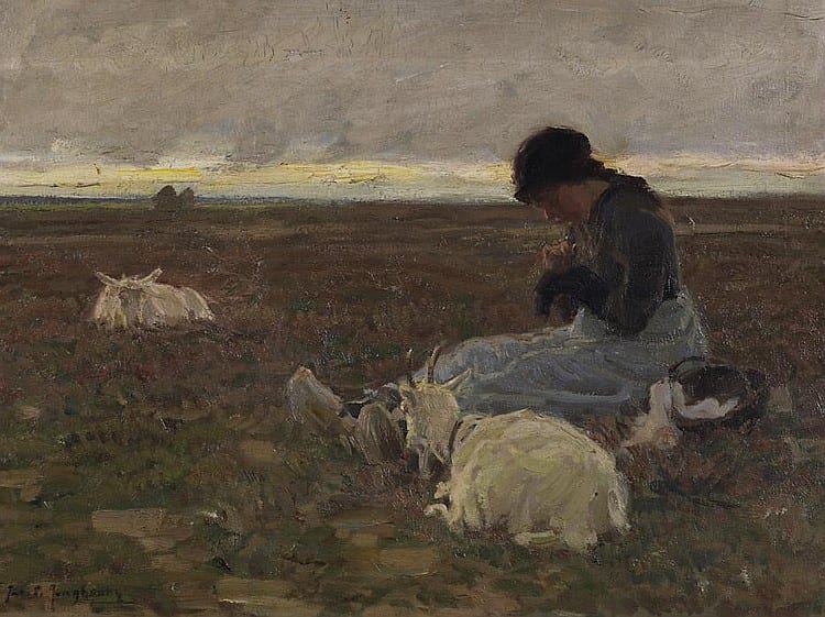 young girl with two goats in a vast field landscape · Van Ham Kunstauktionen · 2007-11-16 Paul Junghanns comparable auction result: young girl with two goats in a vast field landscape