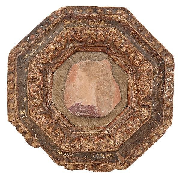 Henry Cros comparable auction result: henry cros 1840 1907 m daillon en terre cuite repr sentant un visage de femme de profil cadre octogonal en bois dor