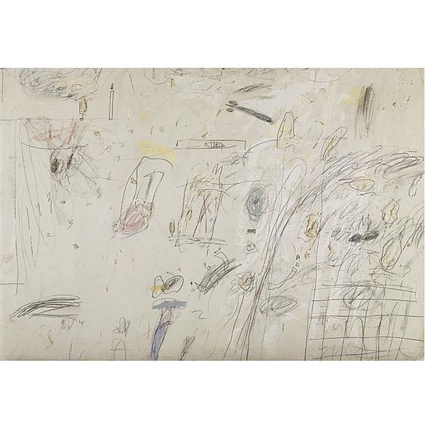 l - Cy Twombly , b. 1928 Untitled oil, oil based house paint, wax crayon, colored pencil and pencil on canvas comparable sale