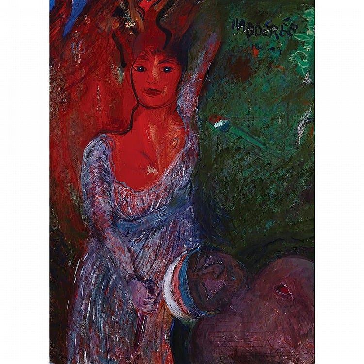 Joyce Wieland comparable auction result: joyce wieland r c a l assassinat de marat par charlotte corday 1987 oil on canvas 53 ins x 39 ins 134 6 cms x 99 1 cms