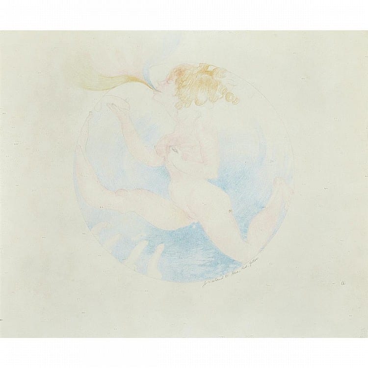 Joyce Wieland comparable auction result: joyce wieland r c a she speaks in blue red yellow 1980 coloured pencils 10 75 ins x 13 ins 27 3 cms x 33 cms