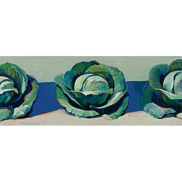Wayne Thiebaud , b. 1920 Three Cabbages oil on canvas sold by Sotheby's, lot 158 — auction record photograph