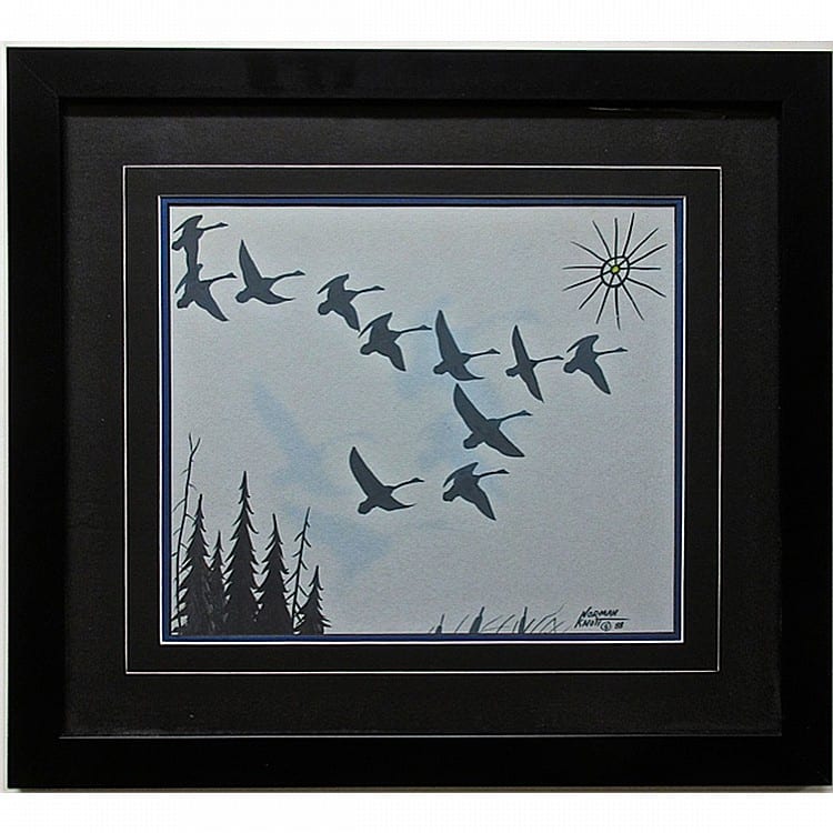 Norman Knott comparable auction result: norman knott native canadian 1945 2003 untitled heading south acrylic on paper signed and dated 88 lower right sight 10 5 x 12 5