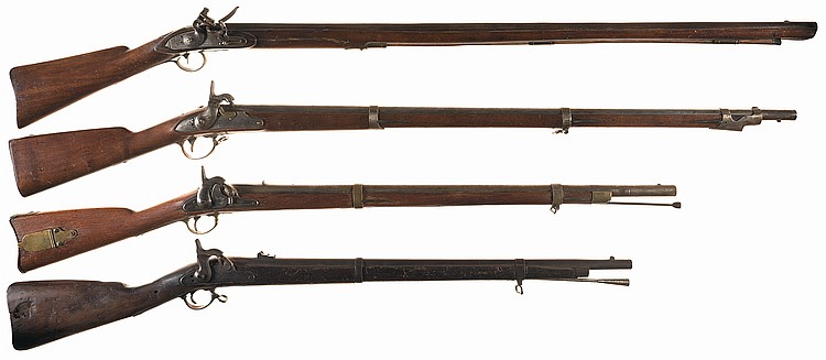 Four Antique American Long Guns -A) Steele & Warren Marked Flintlock Musket sold by Rock Island Auction Company, lot 103 — auction record photograph