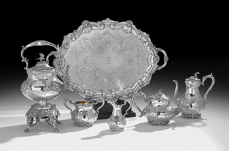 Irish Victorian 4-Piece Sterling Silver Tea Set sold by New Orleans Auction Galleries, lot 323 — auction record photograph