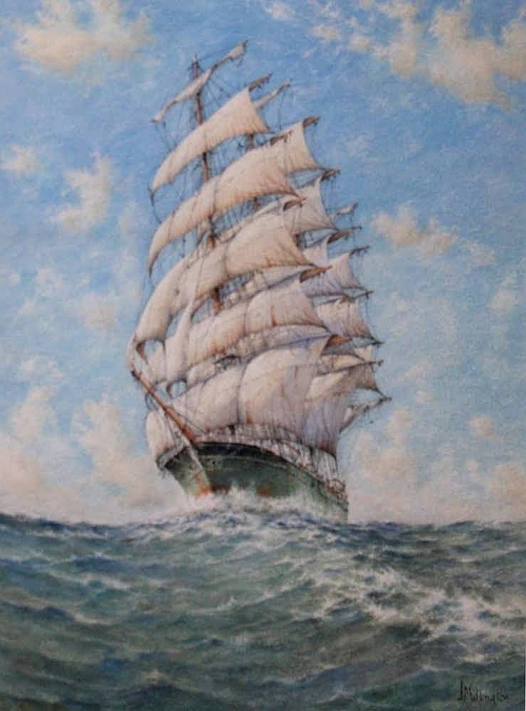 John Millington comparable auction result: john millington 1891 1948 a triple mast sailing ship on the high se