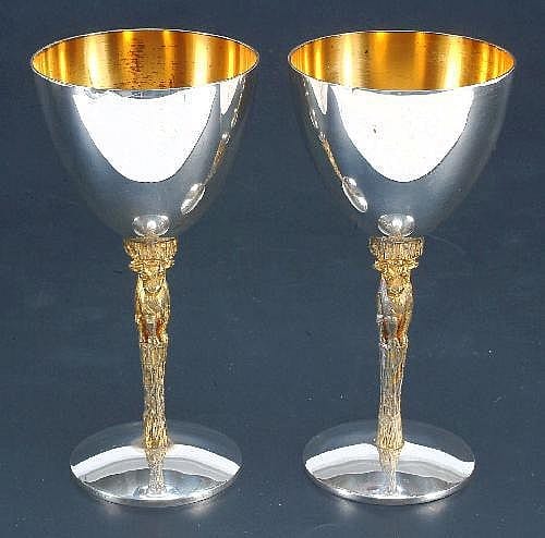 Frédéric du Chayla comparable auction result: a pair of silver parcel gilt totem goblets by