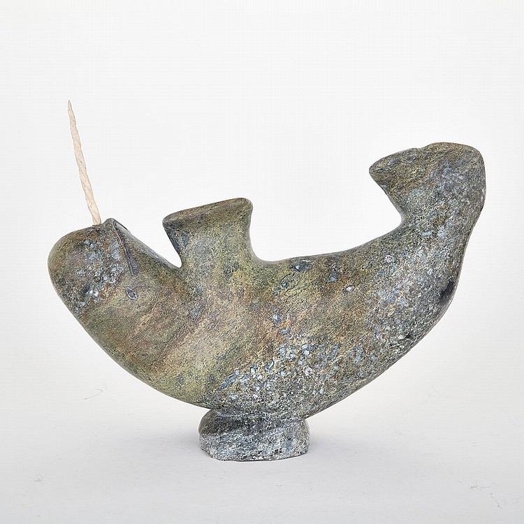 Shaa Axangayu comparable auction result: aqjangajuk shaa 1937 narwhal stone bone 12 5 x 17 5 x 5 5 31 8 x 44 5 x 14 cm