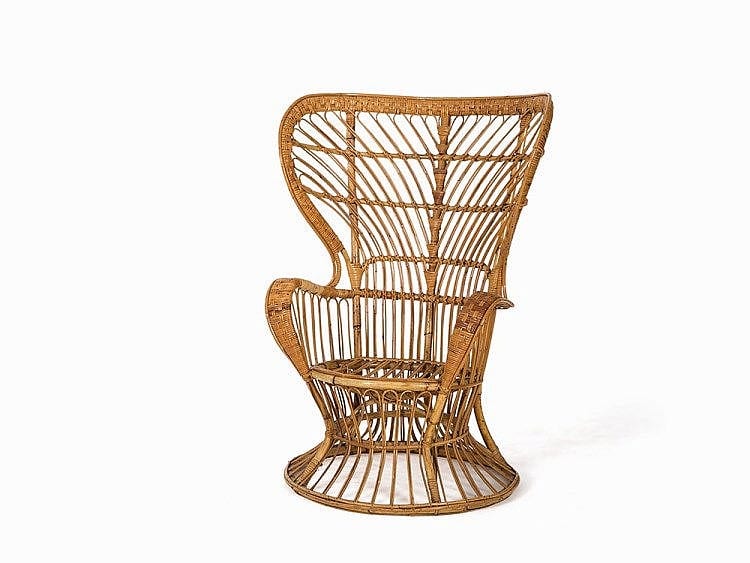 Lio Carminati & Giò Ponti, Large Wicker Chair, Italy, c. 1950 sold by Auctionata Paddle8 AG, lot 64 — auction record photograph