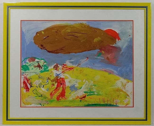 Jan van Diemen comparable auction result: jan van diemen 1945 dutch mixed media driving for the golf ball golfer playing in in