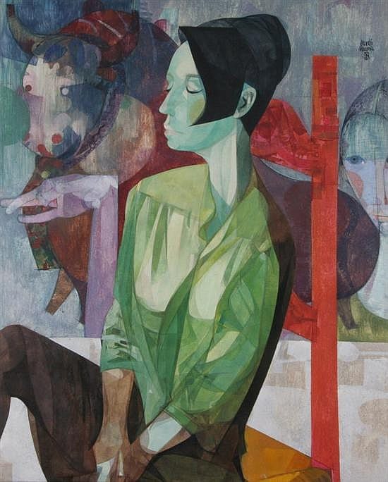 Jordi Aluma comparable auction result: jordi aluma spanish b 1924 la chica del toro signed upper right titled signed inscribed and dated barcelona 1966 on reverse t