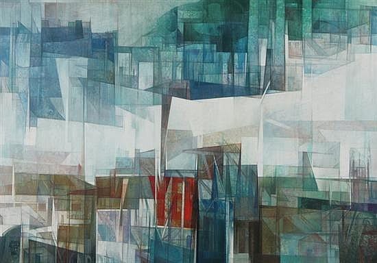 Jordi Aluma comparable auction result: jordi aluma spanish b 1924 abstract cityscape signed upper right inscribed a mis amigos mary y guy coriden barcelona 1981 on a l