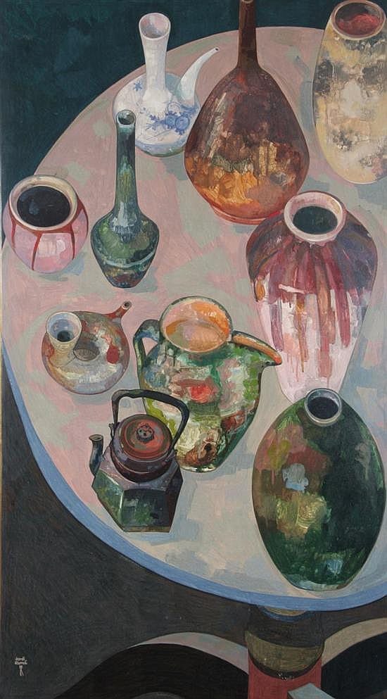 Jordi Aluma comparable auction result: jordi aluma spanish 1924 table top still life signed lower left tempera on board