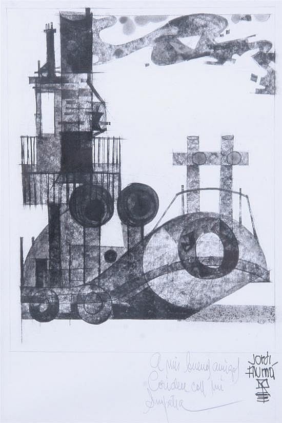 Jordi Aluma comparable auction result: jordi aluma spanish b 1924 construction signed and inscribed a mis buenos amigos coriden con mi simpatia lower right graphite
