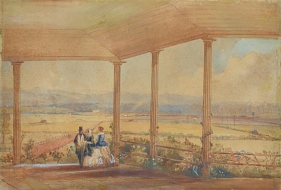 Frederick Garling comparable auction result: frederick garling 1806 1873 view from the verandah at hobartville seat of mrs w cox watercolour