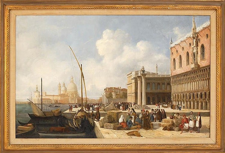 Jacques Guiaud comparable auction result: jacques guiaud french 1811 1876 venetian scene with the doge s palace in the foreground oil on canvas 24 x 36 5 framed 29