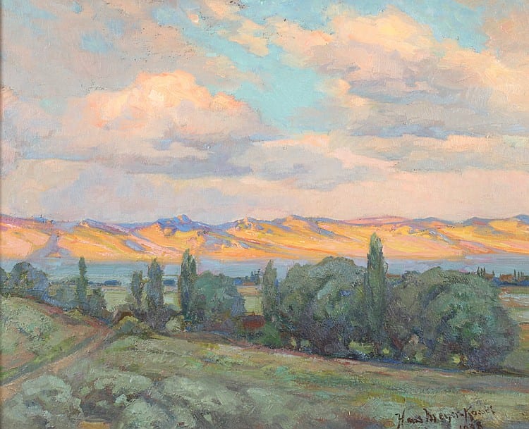 hans meyer kassel german 1872 1952 mountain ridge at dusk signed and dated 1938 lower right oil on board · Sloans & Kenyon · 2015-06-21 Hans Meyer-Kassel comparable auction result: hans meyer kassel german 1872 1952 mountain ridge at dusk signed and dated 1938 lower right oil on board