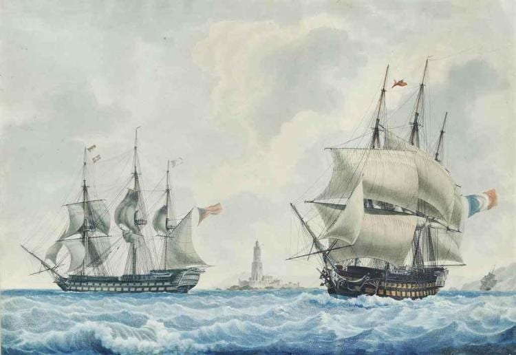 two former protagonists in the mediterranean off marseille a british and a french warship · Christie's · 2015-07-08 François Geoffroy Roux comparable auction result: two former protagonists in the mediterranean off marseille a british and a french warship