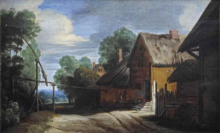 Lodewyk de Vadder comparable auction result: farmhouses on a sandy road near a well