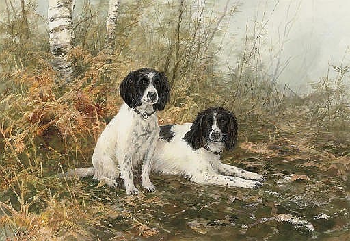 Neil Cox comparable auction result: spaniels waiting to flush