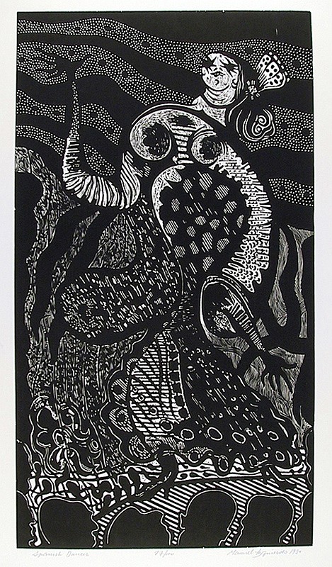 Manuel Izqueirdo comparable auction result: manuel izqueirdo spanish dancer back woodcut
