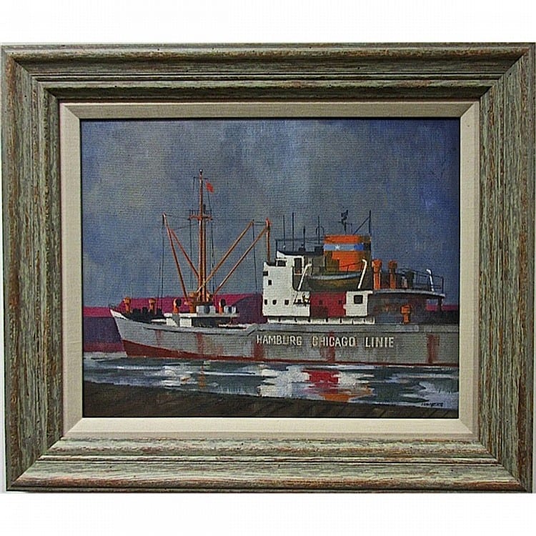 James Richard Lumbers comparable auction result: james richard lumbers canadian 1929 on the toronto waterfront oil on masonite signed lower right signed and titled in pencil verso 16 x 20 40 6 x 50 8 cm