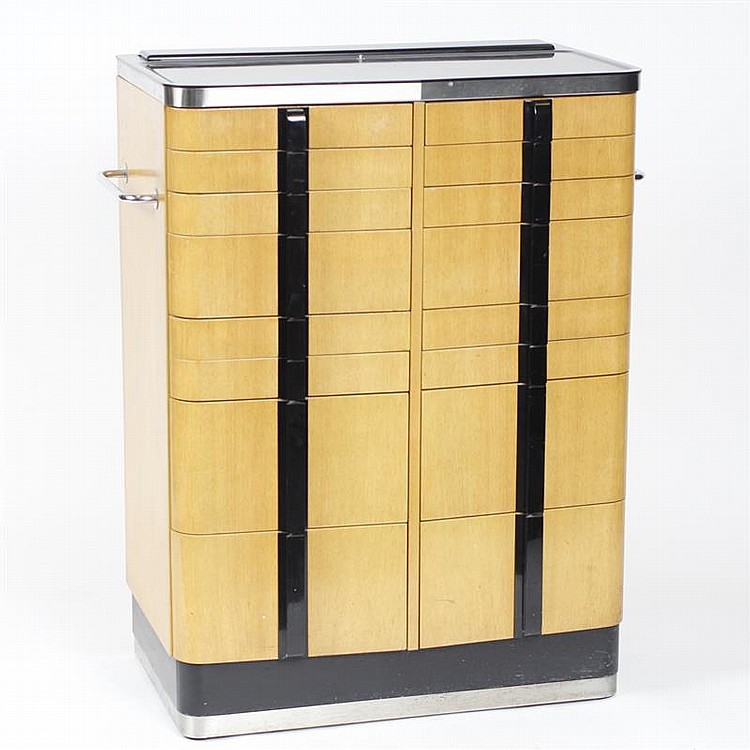 Art Deco Machine Age American Cabinet Co. Dentist Cabinet; enameled metal and wood. sold by Ripley Auctions, lot 94 — auction record photograph