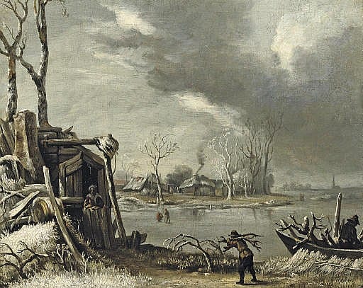 Jan van (1641) Kessel comparable auction result: a winter landscape with a faggot gatherer
