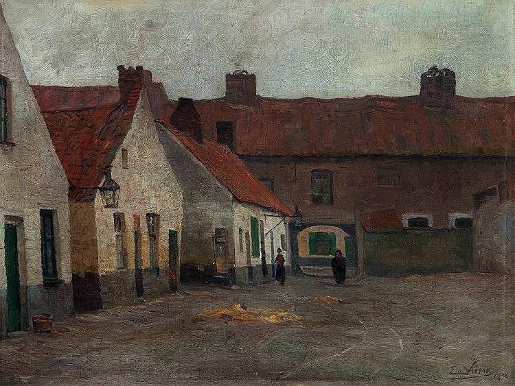 Emmanuel Viérin comparable auction result: emmanuel vi rin 1869 1954 painting belgian village 1896