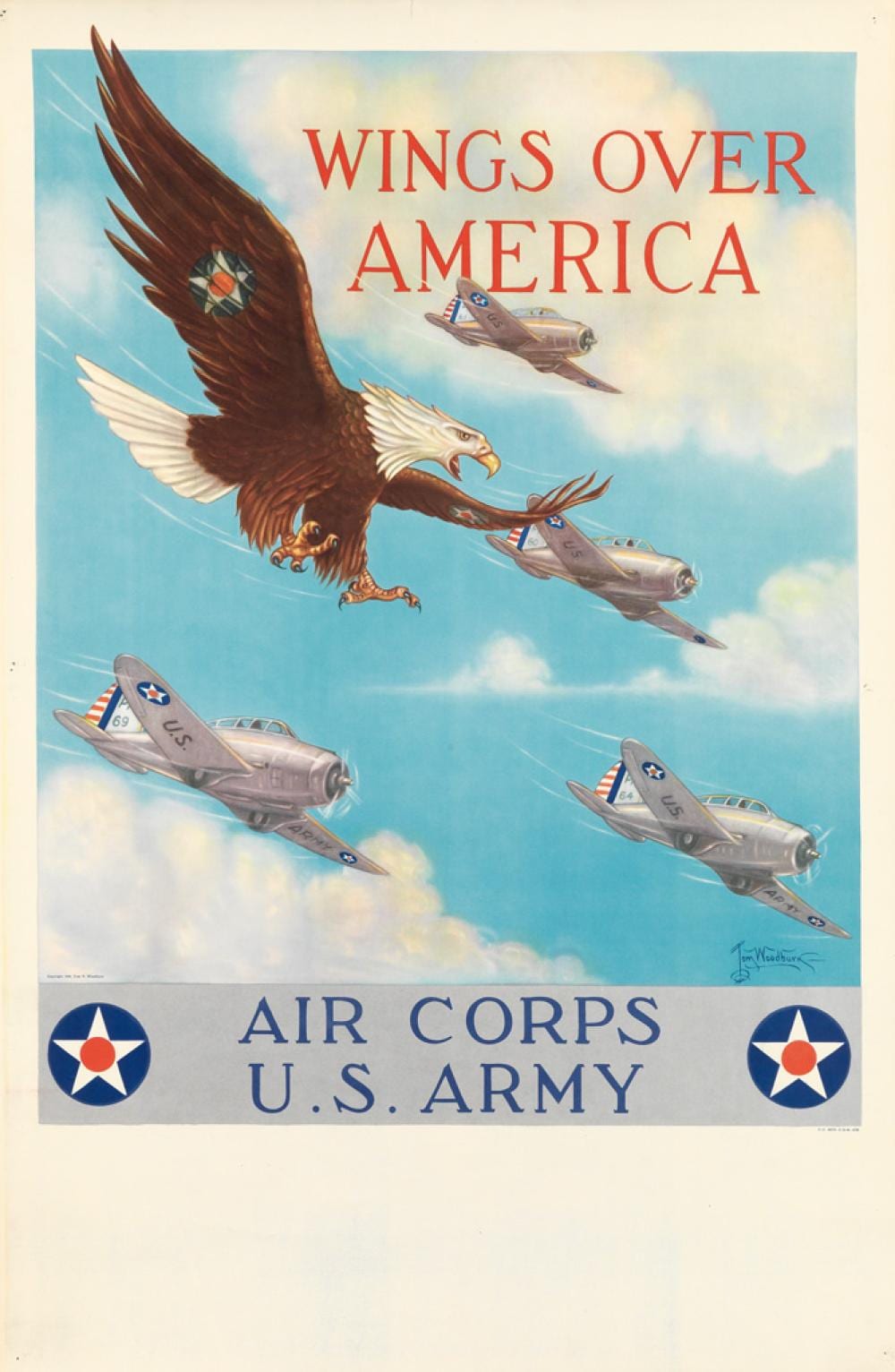 Tom B. Woodburn comparable auction result: tom b woodburn 1893 1980 wings over america 1941 38x25 inches 96x63 cm
