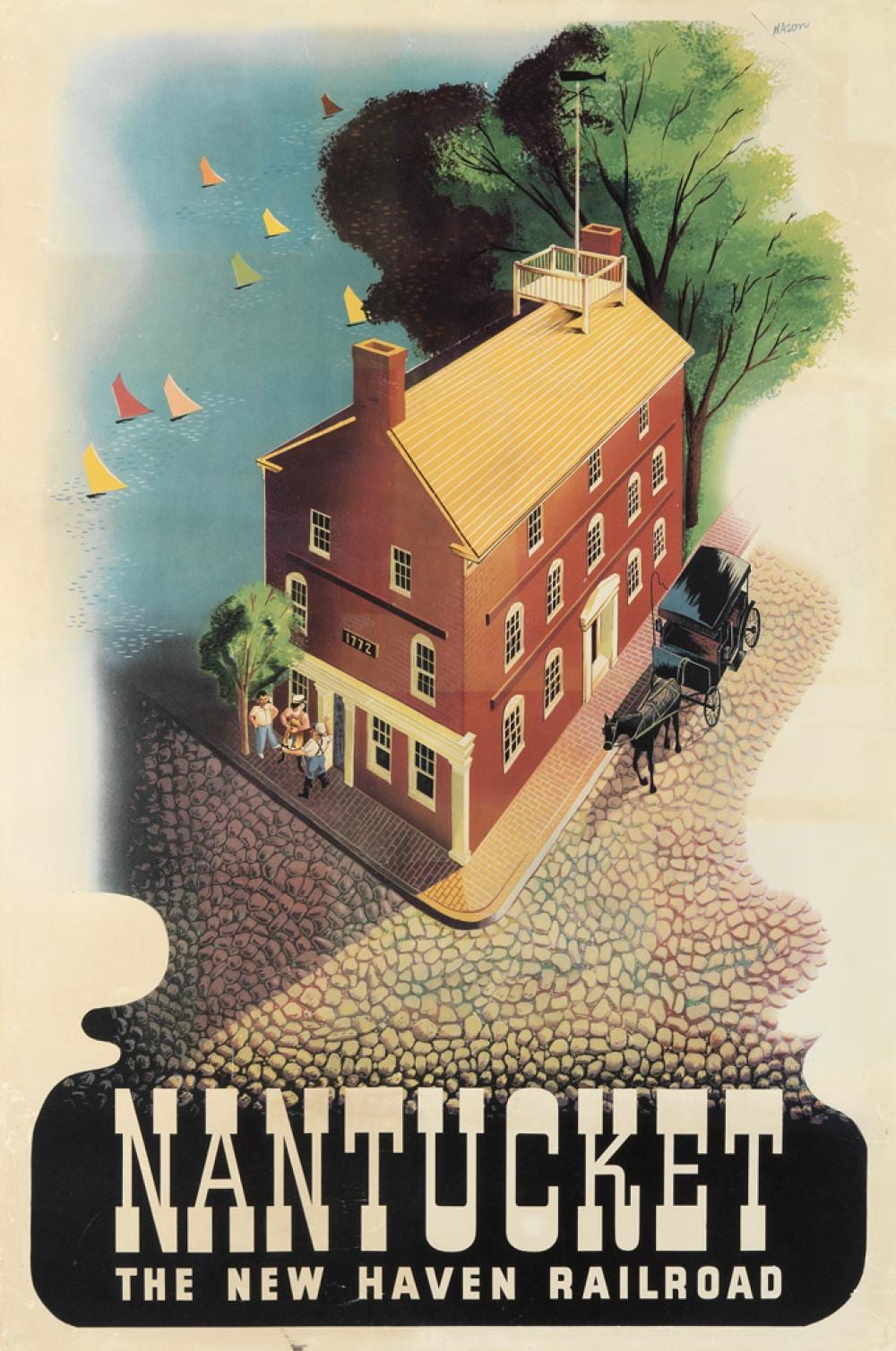 Ben Nason comparable auction result: ben nason 1915 nantucket the new haven railroad circa 1945 41x28 inches 106x71 cm