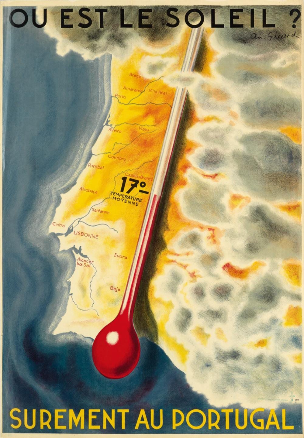 André (1901) Girard comparable auction result: andr girard 1901 1968 ou est le soleil surement au portugal 38x26 inches 97x68 cm