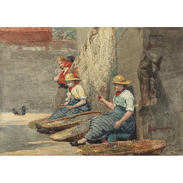l - Winslow Homer 1836-1910 , Fishergirls Coiling Tackle watercolor on paper comparable sale