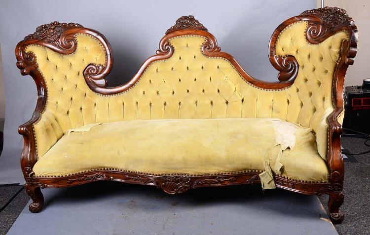 Antique Rosewood Framed Tufted Velvet Couch sold by Morphy Auctions, lot 1395 — auction record photograph