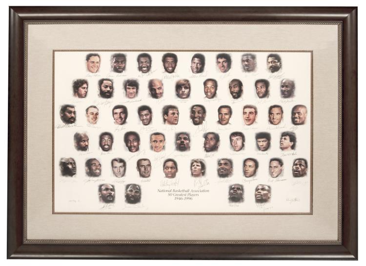 James Worthys Personal NBA's 50 Greatest Players Signed Lithograph (Worthy 1/1) Worthy LOA sold by Goldin Auctions, lot 72 — auction record photograph