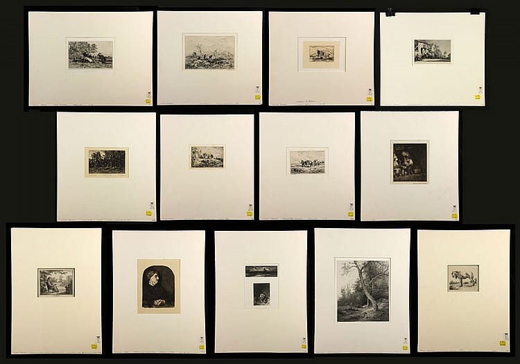 Jacques Gérard Milbert comparable auction result: 9 original etchings by jacque
