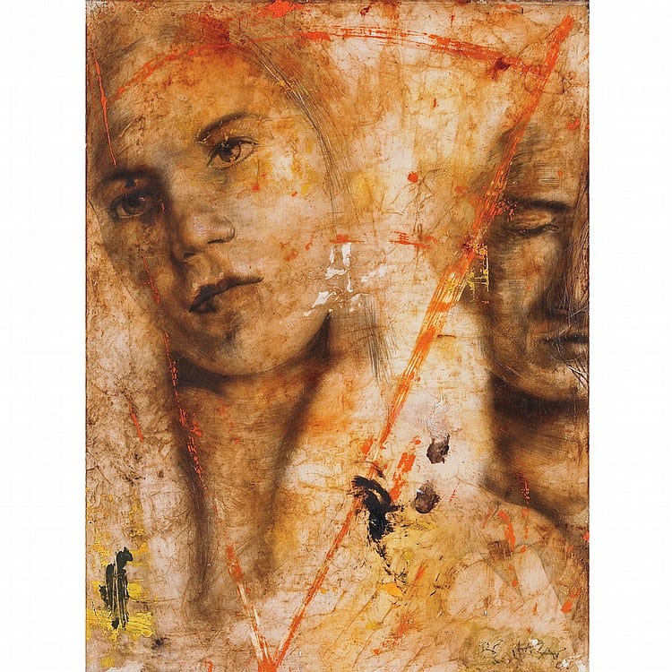 Roberto Cortázar comparable auction result: roberto cort zar sin t tulo firmada y fechada 05 mixta sobre madera 40 x 30 cm