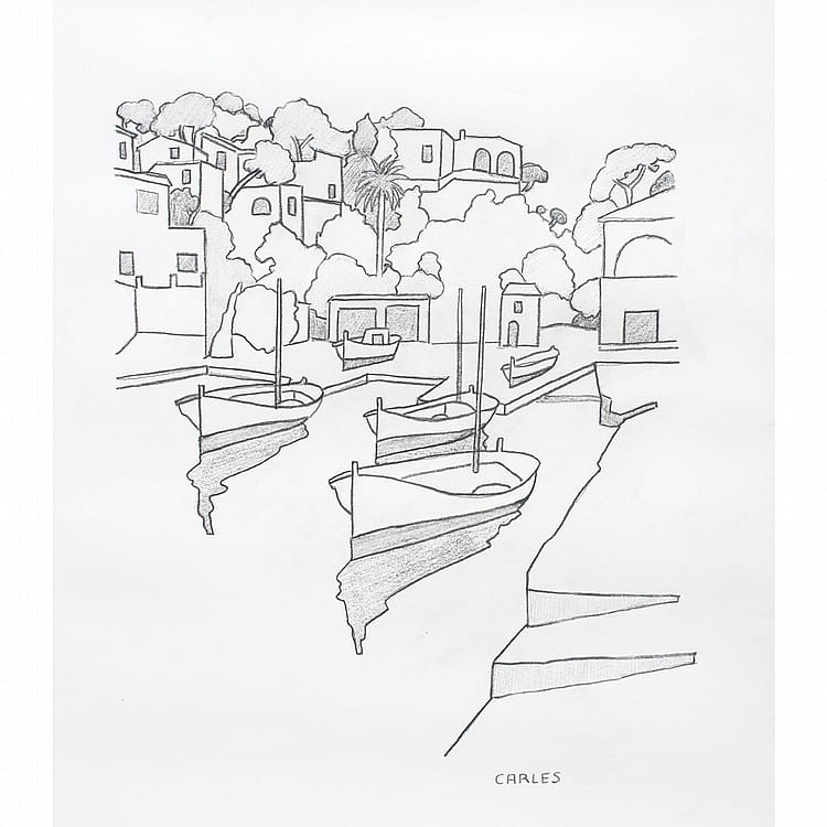 Carlos Díaz Campillo comparable auction result: carles cala figuera 29 5 x 21 5 cm b cala figuera 32 x 28 cm firmados l piz sobre papel piezas 2