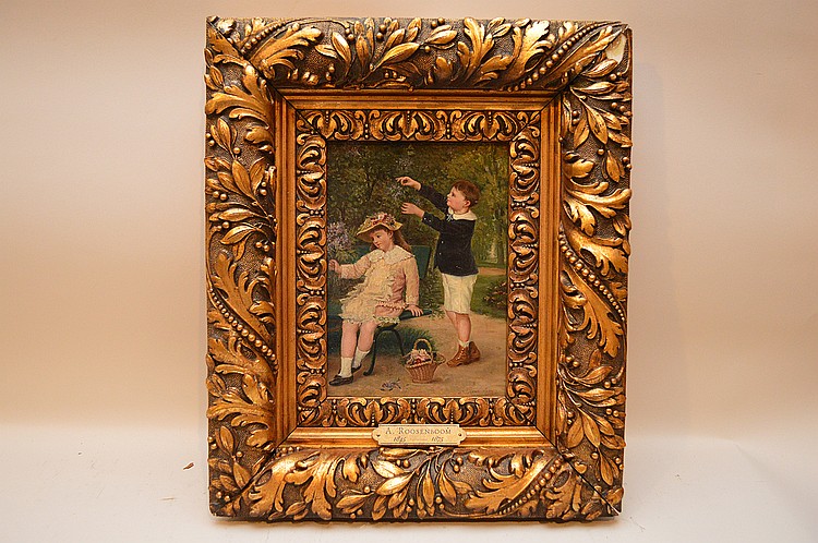 Albert Roosenboom comparable auction result: albert roosenboom belgian 1845 1873 oil on board 2 children 10 1 2 x 7 1 2