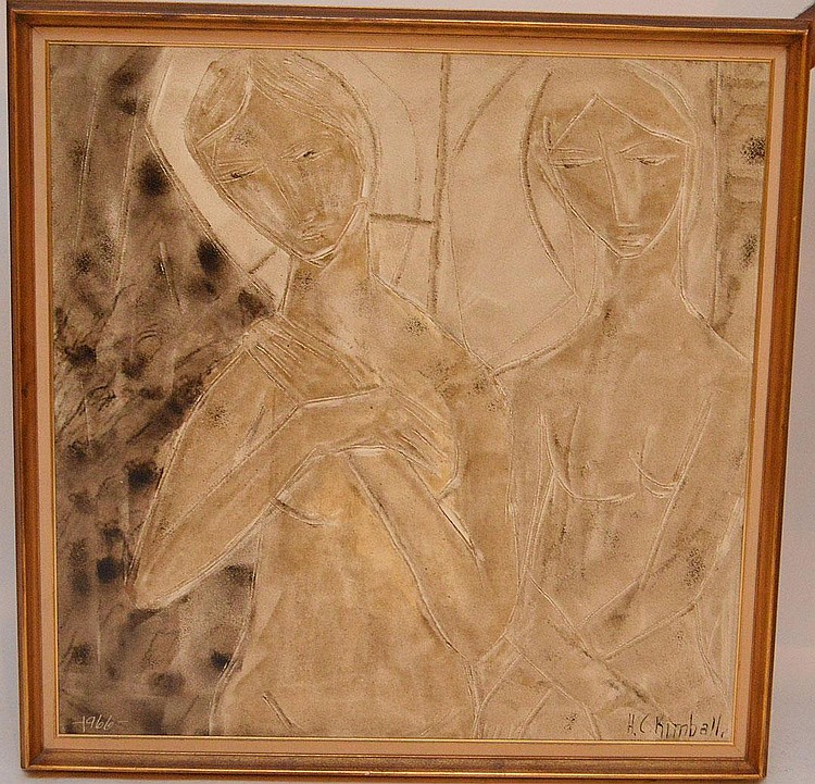 Harold C. Kimball comparable auction result: harold c kimball american 1929 oil on canvas signed h c kimball and dated 1966 2 figures 36 x 36