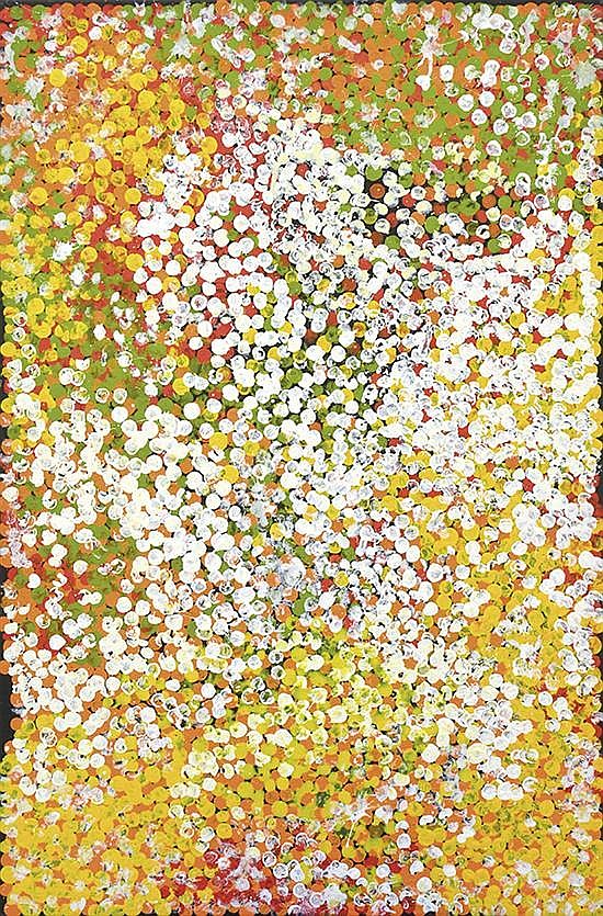 Poly Ngal comparable auction result: poly ngal born 1936 bush plum and emu seeds 2007 acrylic on linen