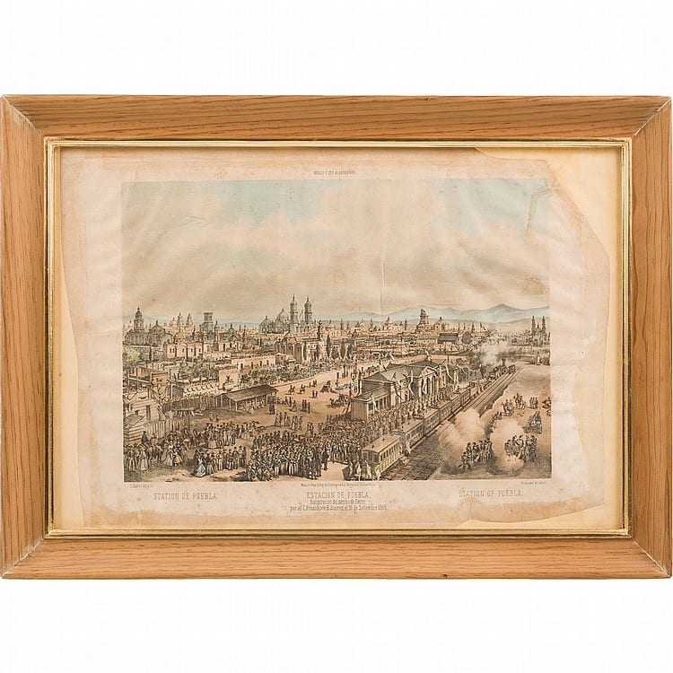Casimiro Castro comparable auction result: casimiro castro m xico 1826 1889 estaci n de puebla m xico y sus alrededores litograf a coloreada edici n del siglo xix