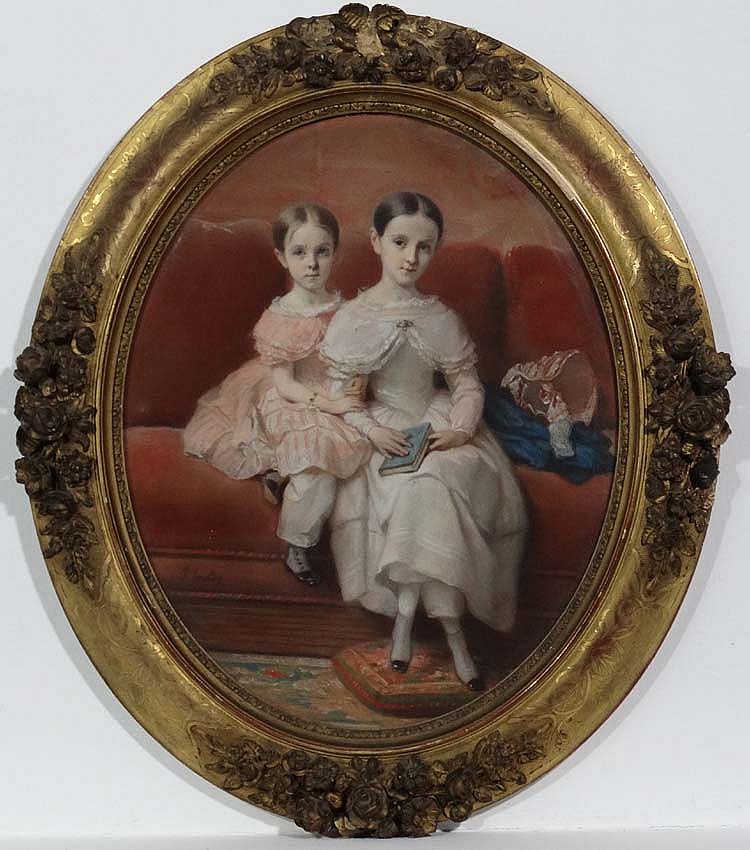 Paul Jourdy comparable auction result: paul jourdy 1805 1856 pastel portrait an oval constance ludlow and her sister