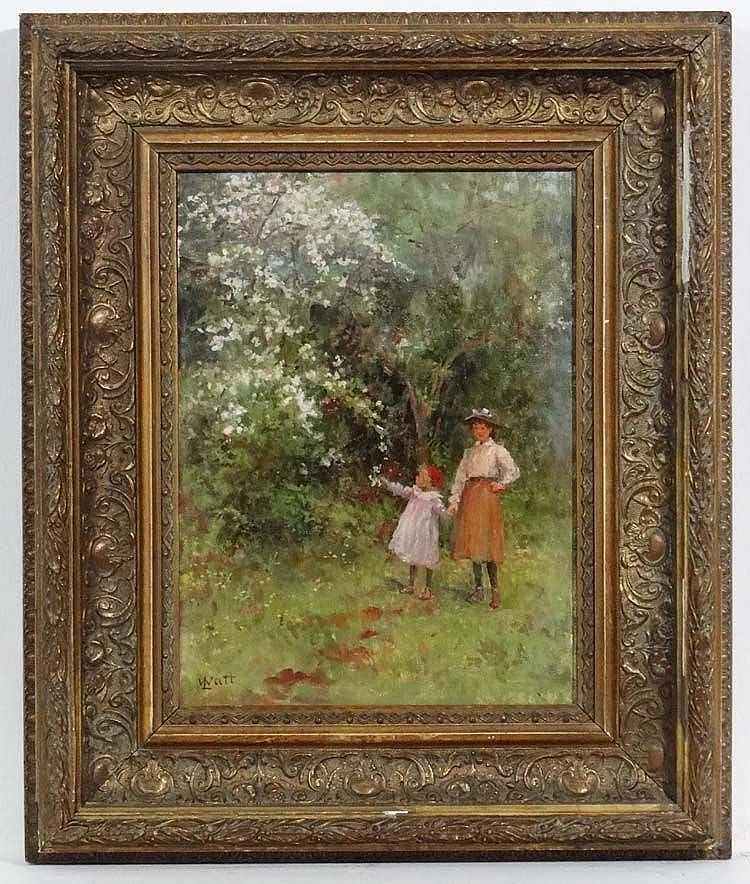 Linnie Watt comparable auction result: linnie watt fl 1875 1908 oil on artists board a walk in spring a young lad