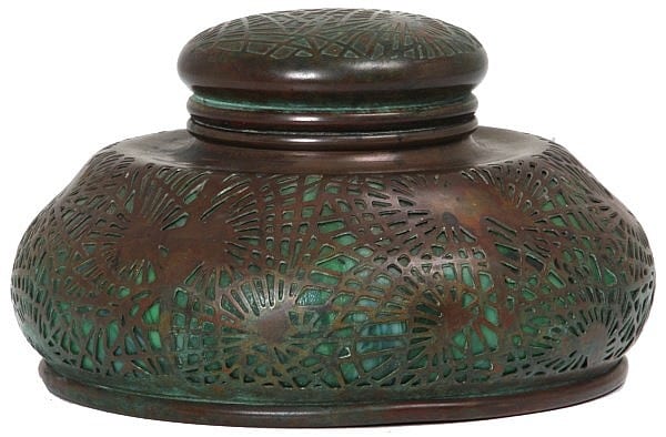 Large Round Tiffany Pine Needle Inkwell sold by Fontaine's Auction Gallery, lot 2 — auction record photograph