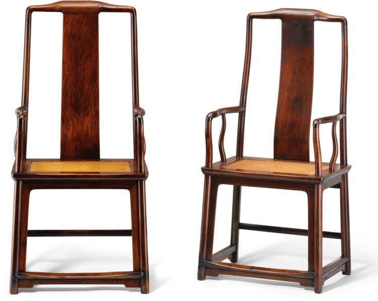 A Pair Of Large Huanghuali High CONTINUOUS YOKEBACK ARMCHAIRS LATE MING DYNASTY | comparable sale