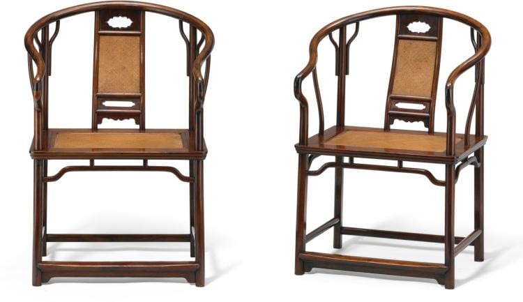 A Pair Of Huanghuali Continuous Horseshoe-Back ARMCHAIRS LATE MING DYNASTY | comparable sale