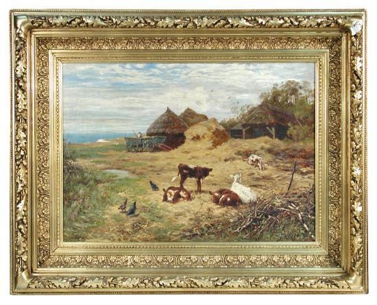 tom lloyd british 1849 1910 a scottish farmstead by the sea with calves and chickens beside a suffolk wagon signed lower left to · Cheffins · 2015-09-17 Tom LLoyd comparable auction result: tom lloyd british 1849 1910 a scottish farmstead by the sea with calves and chickens beside a suffolk wagon signed lower left to